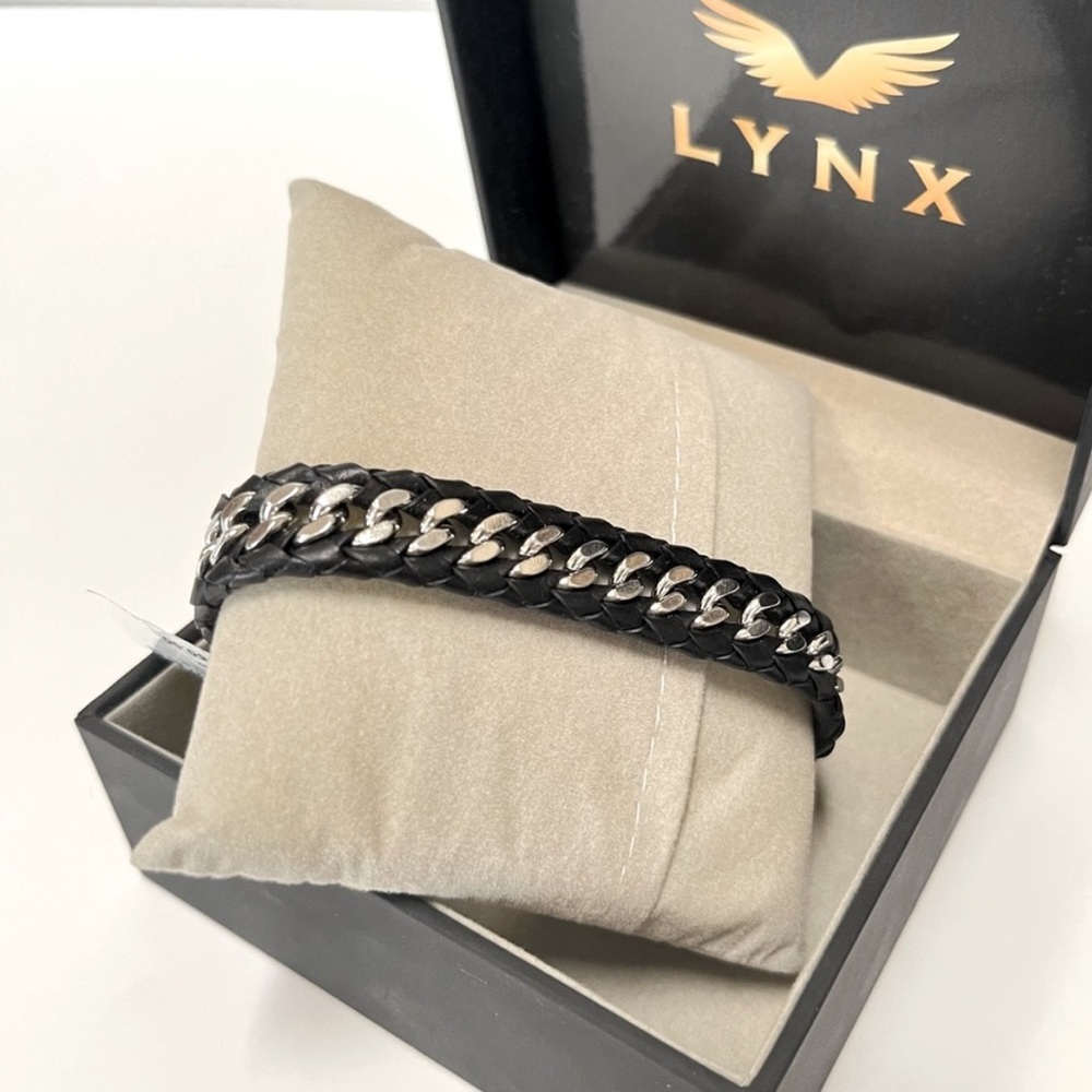 Lynx Men’s Black Braided Stainless Steel Bracelet - Picture 2 of 8